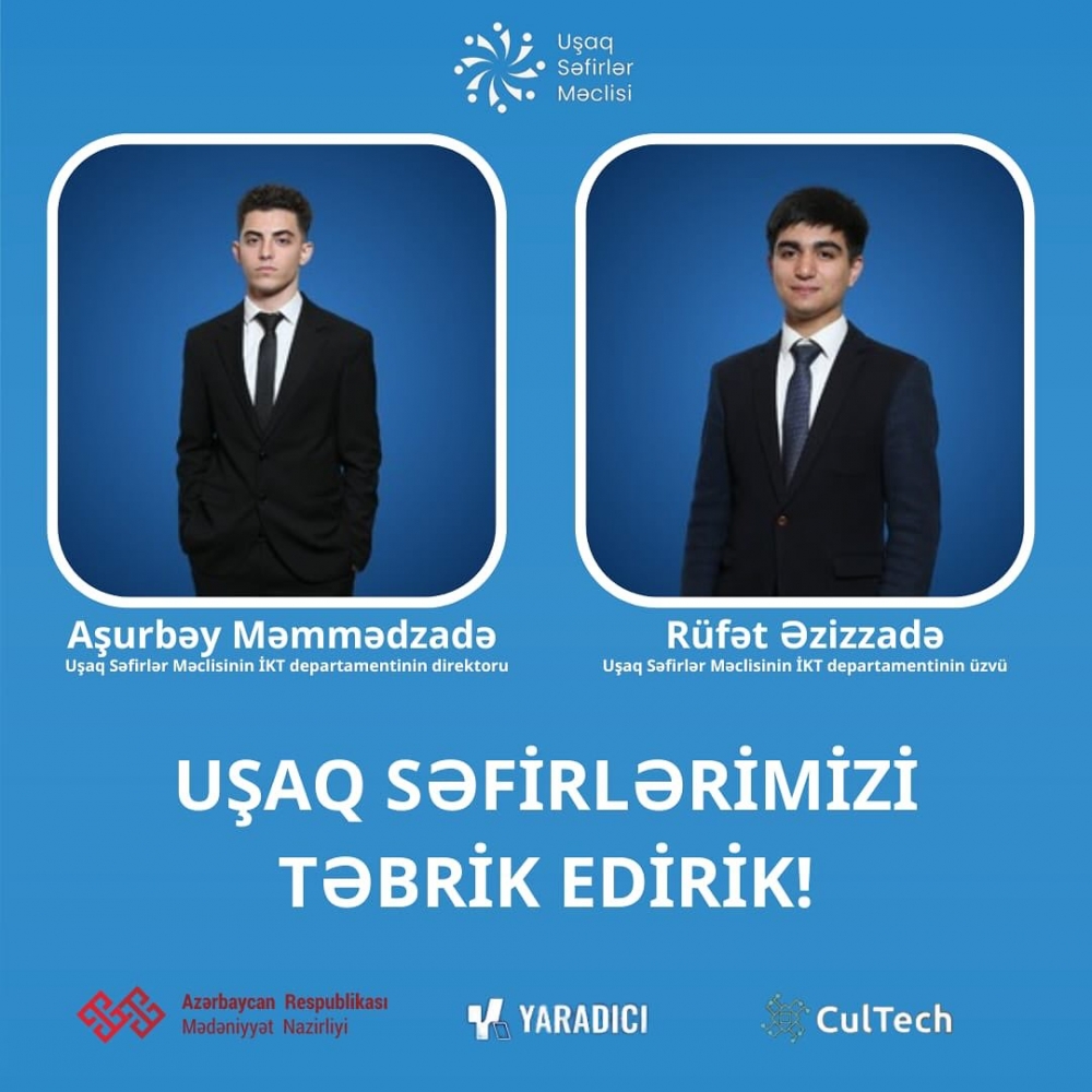 Uşaq Səfirlərimiz Mədəniyyət Nazirliyinin dəstəyi ilə keçirilən “Cultech” hakatonunda II yer tutublar