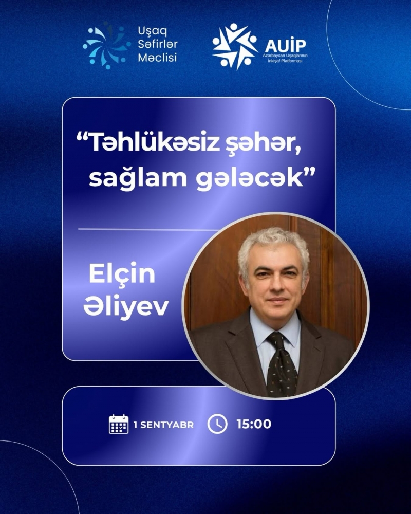 “Azərbaycan Uşaqlarının İnkişaf Platforması” İctimai Birliyinin və Uşaq Səfirlər Məclisinin birgə təşkilatçılığı ilə tanınmış memar, elmlər doktoru, professor Elçin Əliyev ilə görüş keçiriləcəkdir.